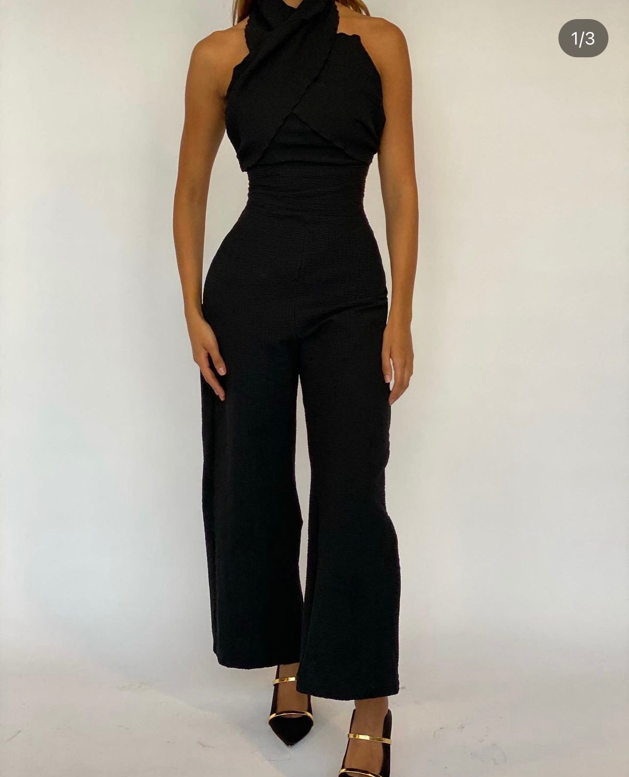 Crossed neck jumpsuit black