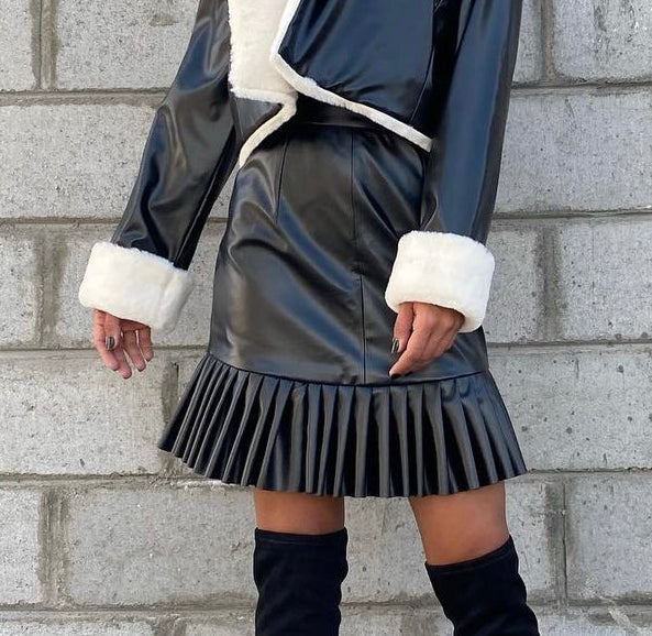 Pleated leather skirt