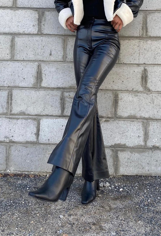 Leather flared pants
