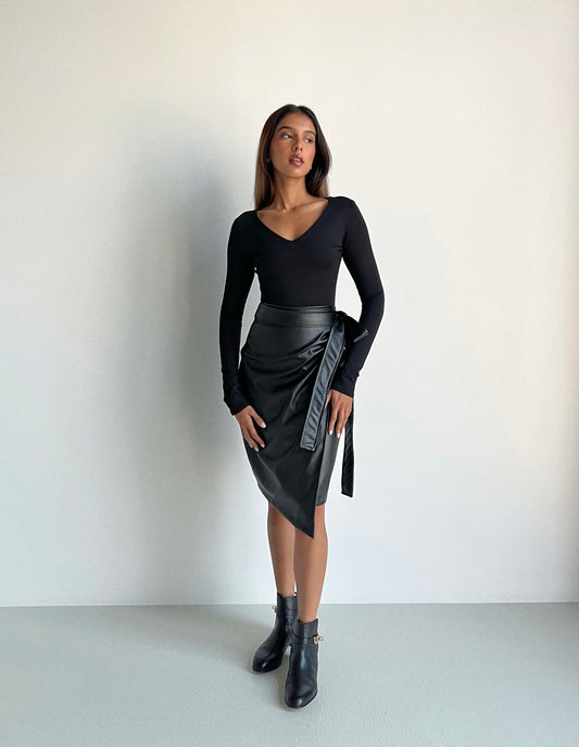 Leather wrap skirt