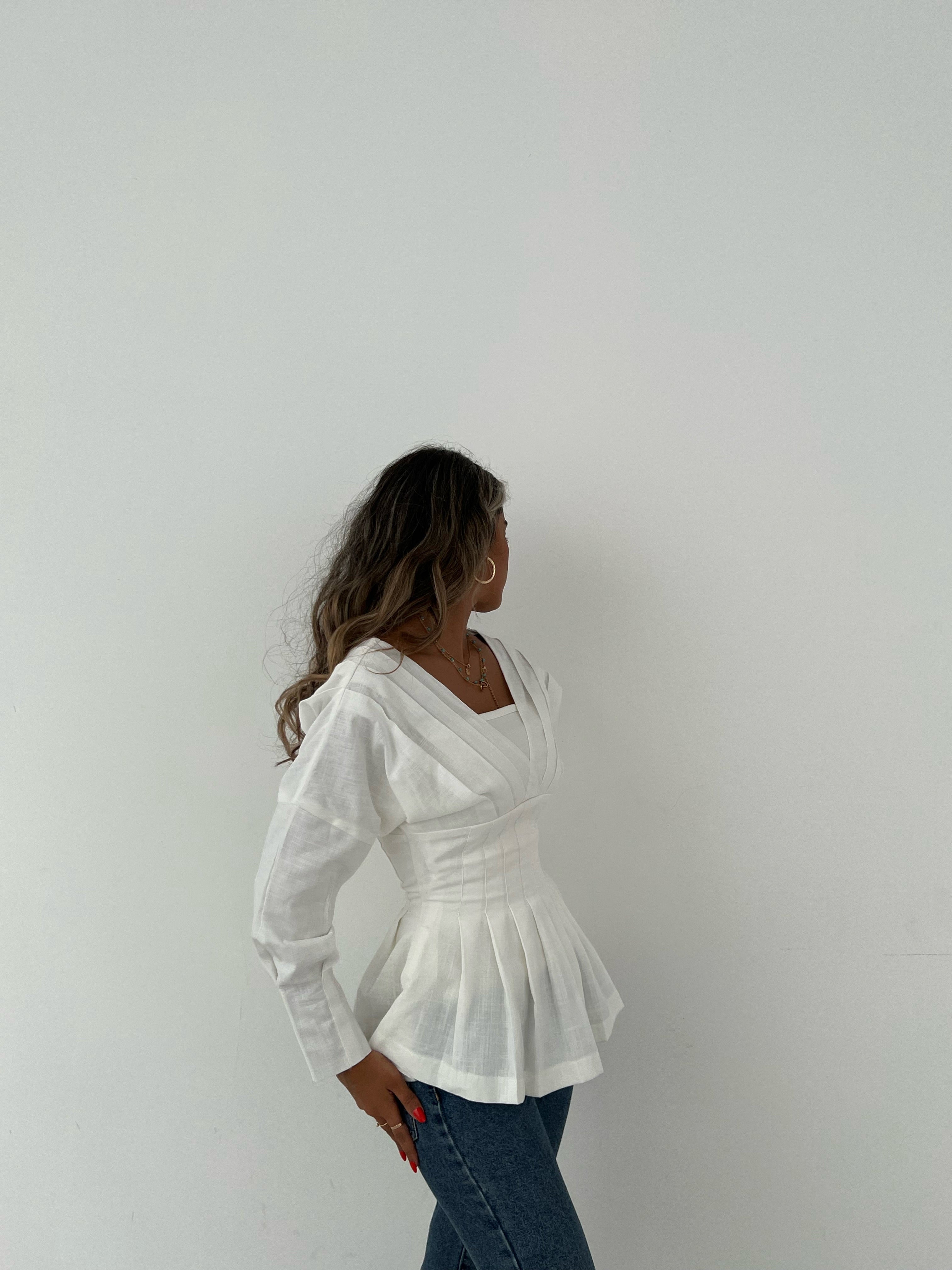 Pleated linen blouse